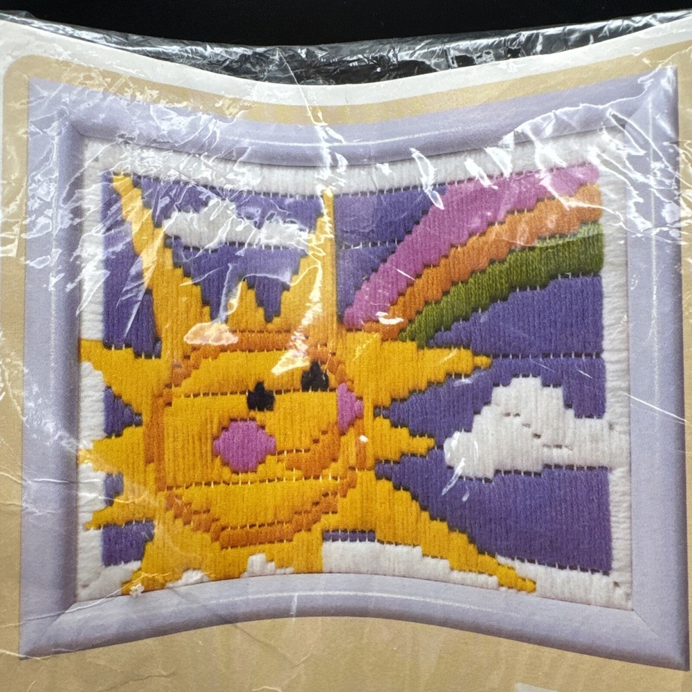 Creative Circle Needlepoint Kit Sunshine Rainbow Sky Nursery Kids Vintage 80s